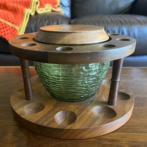 Vintage Fairfax Wood 9-Pipe Rack with green Soreno glass humidor